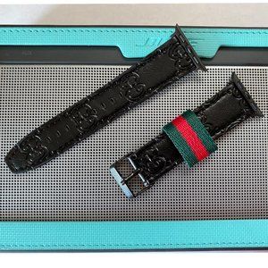 Luxury Apple Watch Band Designer Classic Black Leather 38mm 40mm 42mm 44mm 6 SE